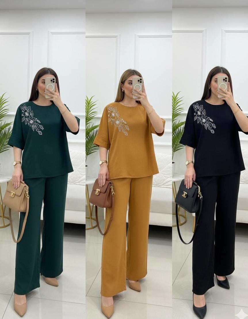 Luna Embroidered Drop Shoulder Coord Set FT433