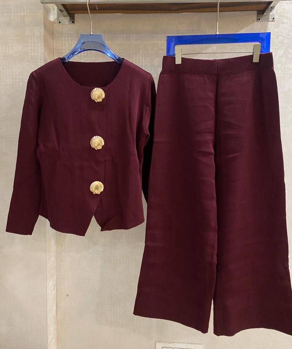 Luxe Shell Button Wool Co-ord Set FT434