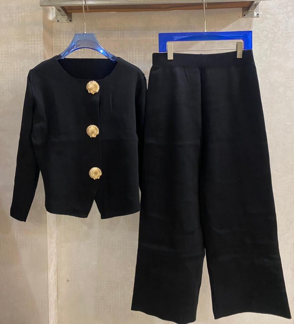 Luxe Shell Button Wool Co-ord Set FT434