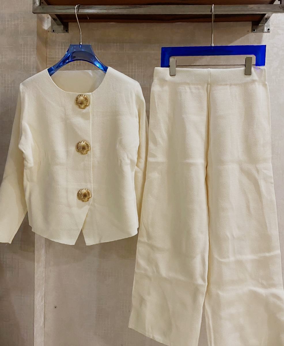 Luxe Shell Button Wool Co-ord Set FT434