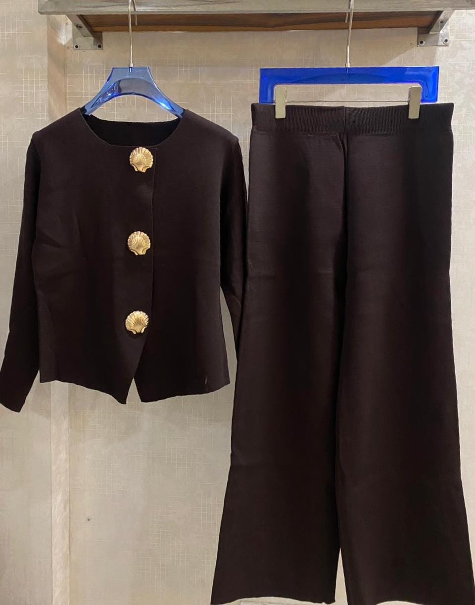 Luxe Shell Button Wool Co-ord Set FT434