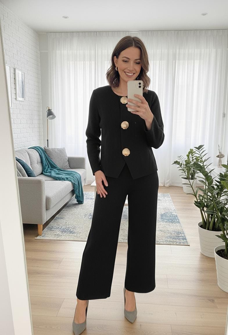Luxe Shell Button Wool Co-ord Set FT434