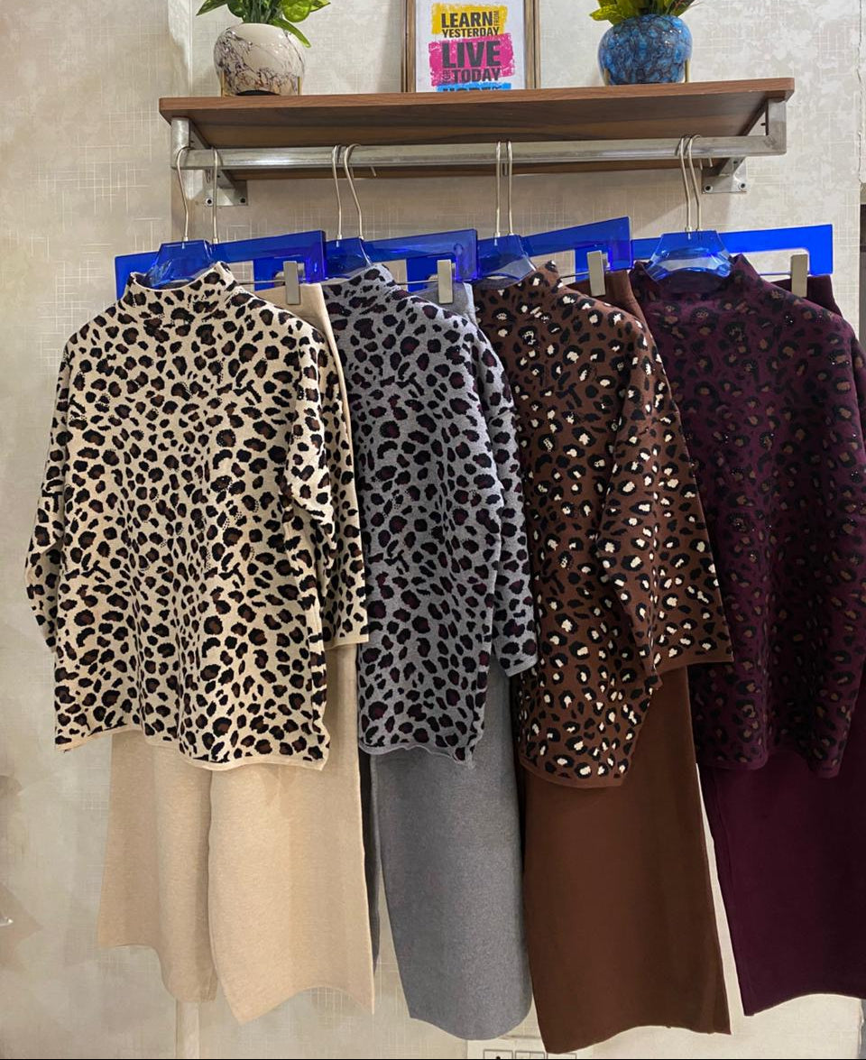 Shadow Leopard Woolen Coord Set FT440