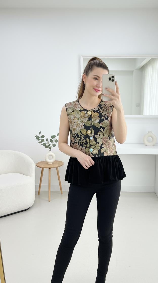 Luxe Flower Textured Vest FT443