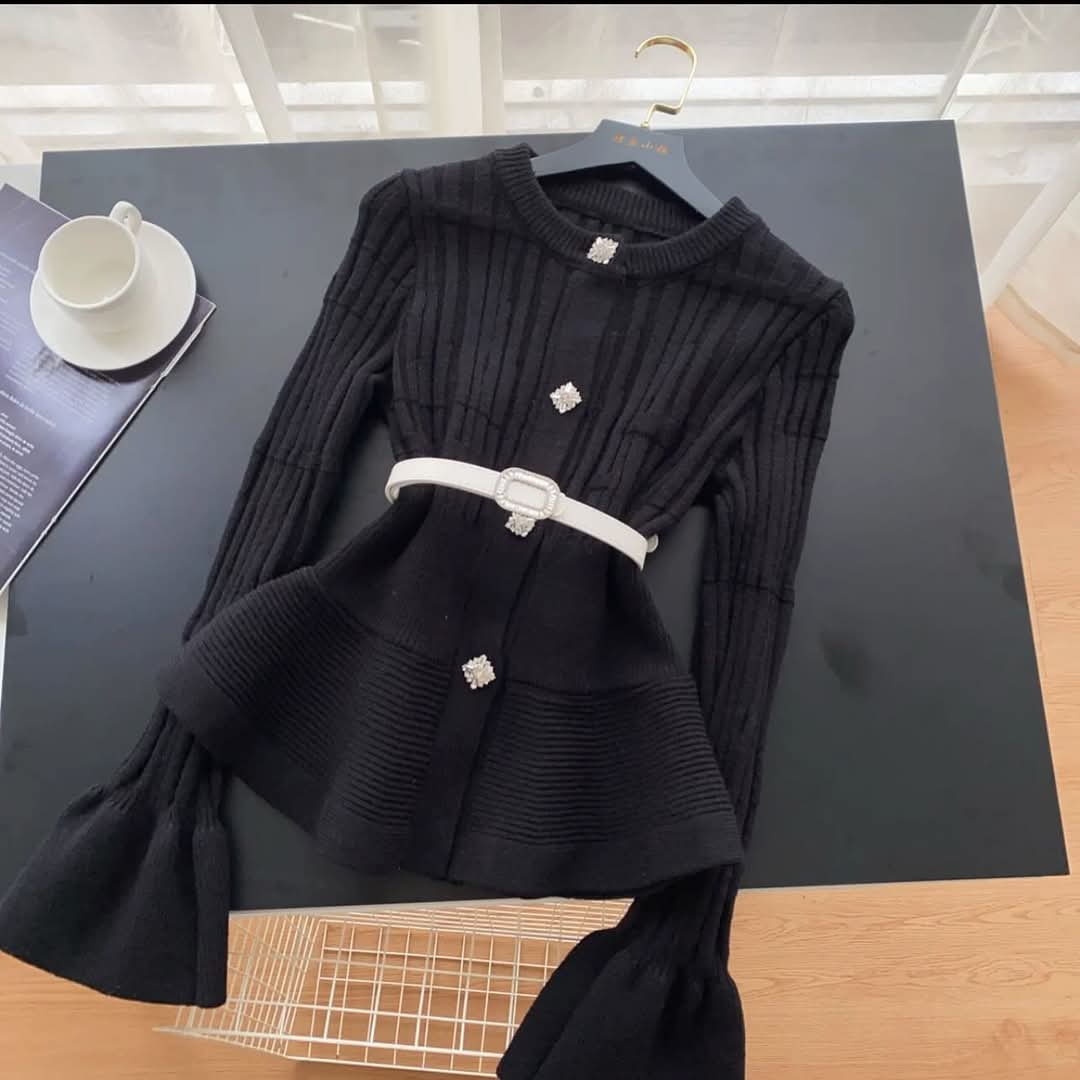 Peplum Studed Button Top With Belt FT445