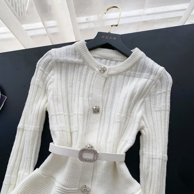 Peplum Studed Button Top With Belt FT445