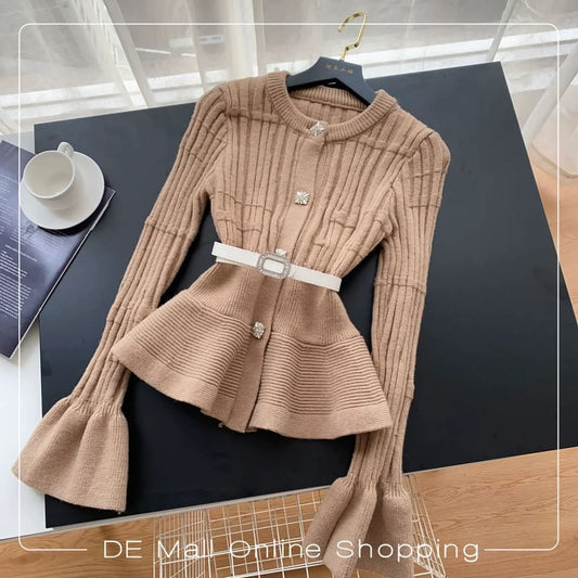 Peplum Studed Button Top With Belt FT445