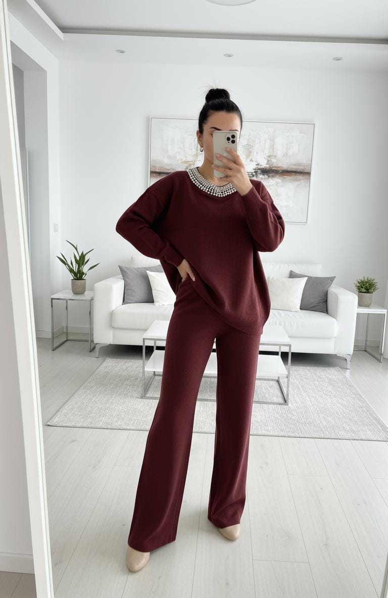 Full Studded Neckline Warm Coord Set FT451