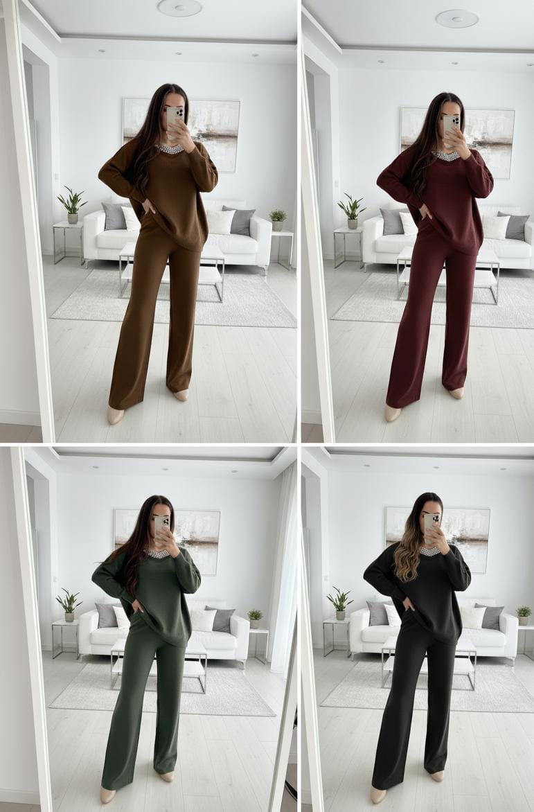 Full Studded Neckline Warm Coord Set FT451