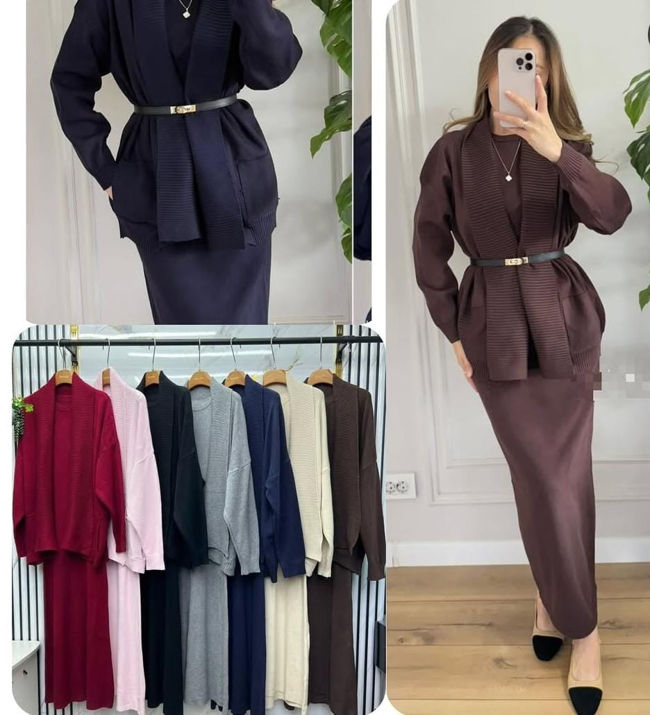 Elegant Woolen Dress with Belt FT454