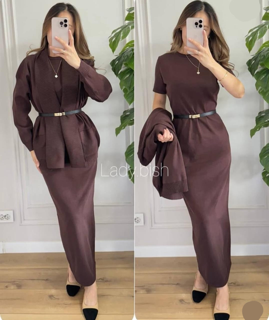 Elegant Woolen Dress with Belt FT454