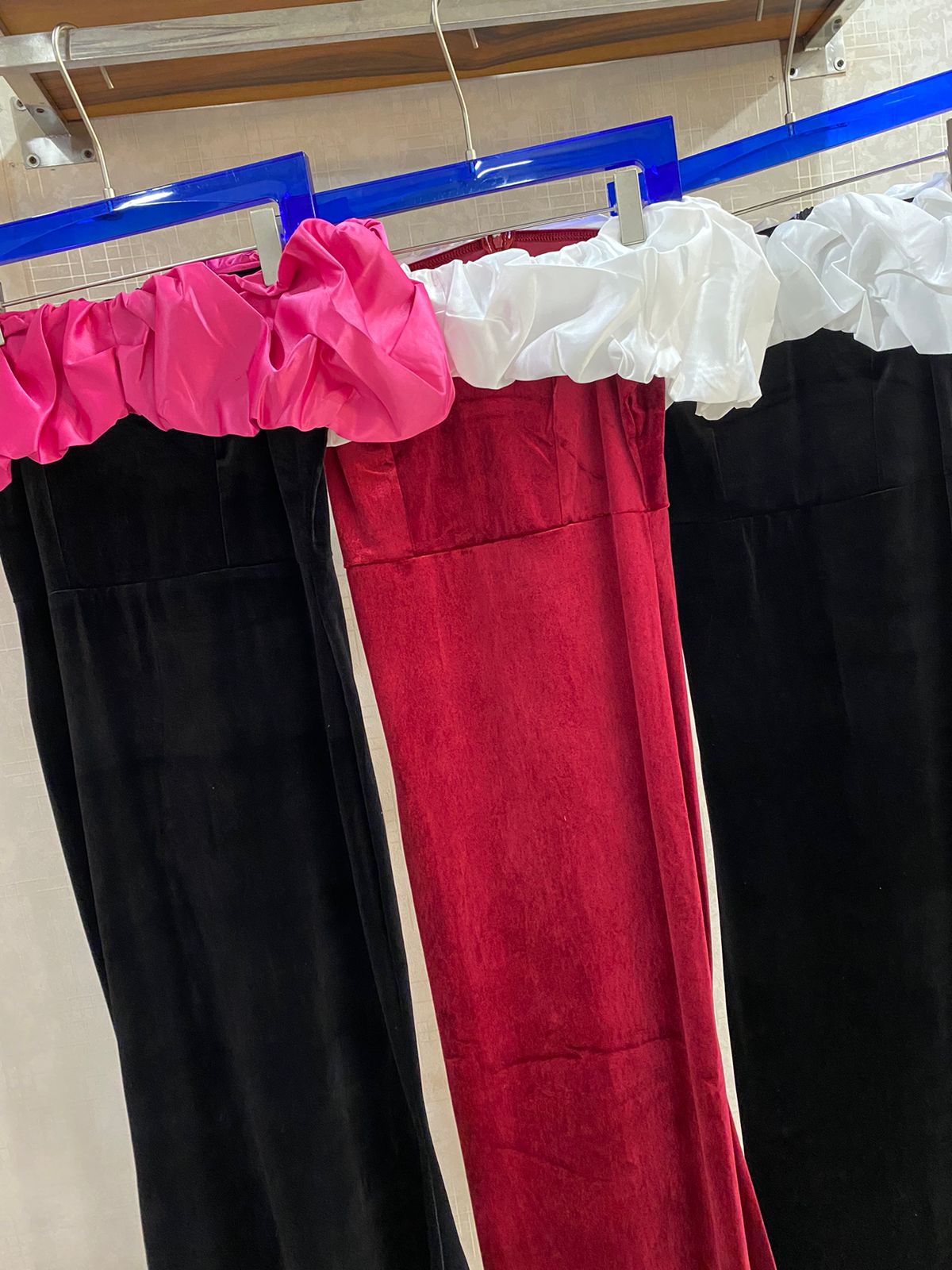 Ruffled Velvet Long Gown FT465