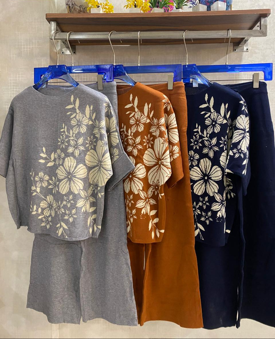 New Luxe Woolen Floral Coord With Little Studs On Flowers FT468