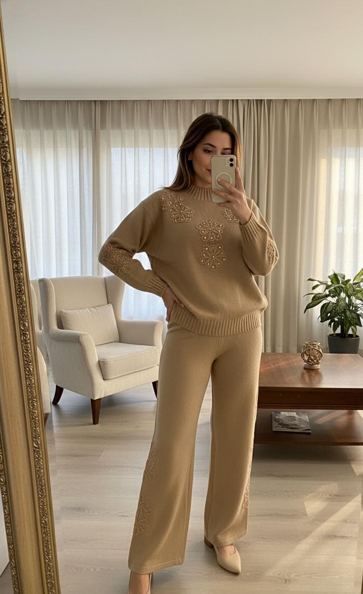 Luxe Woolen Pearl Embroidered Coord Set FT474