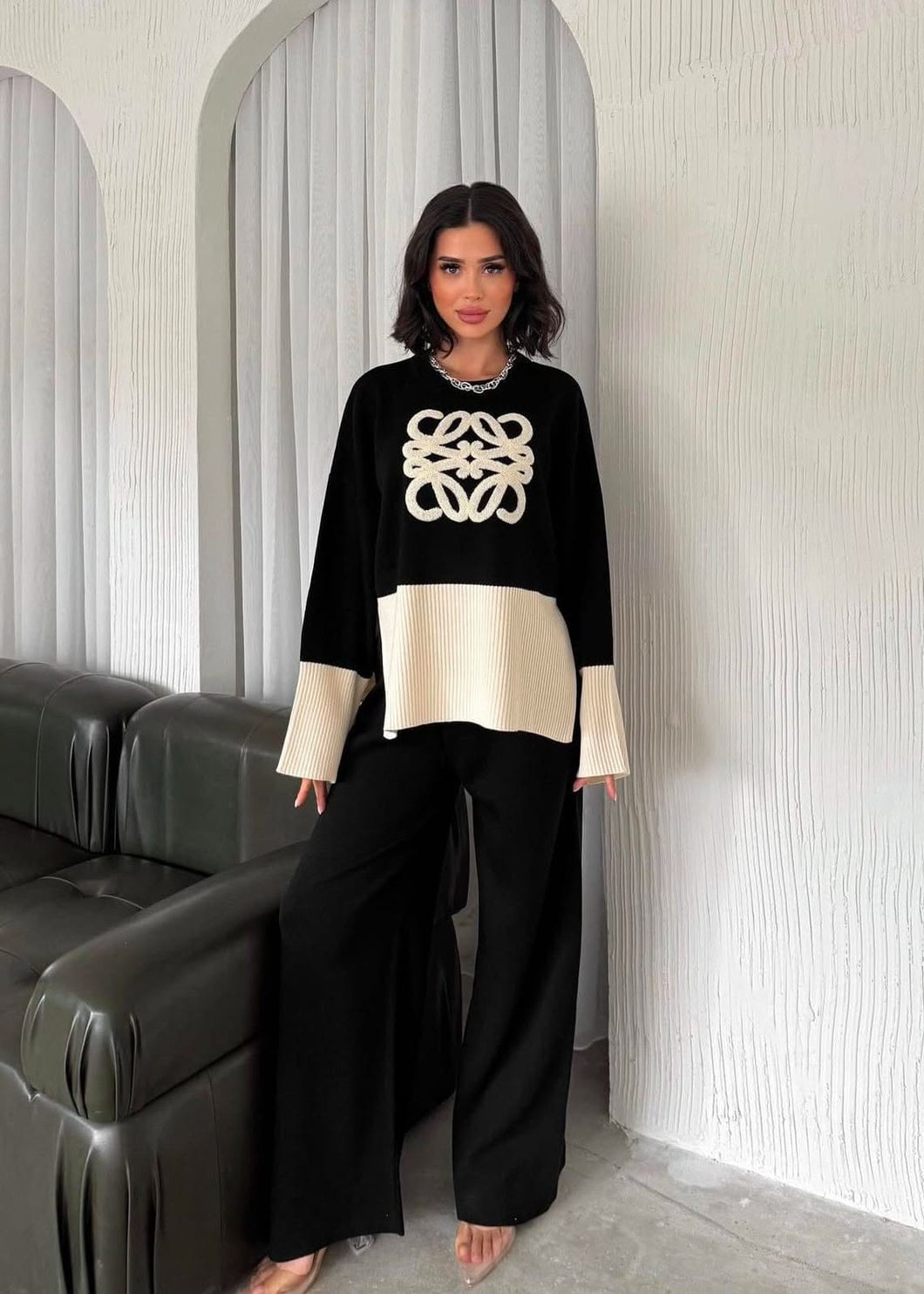 Embroidered Logo Woolen Coord Set FT476