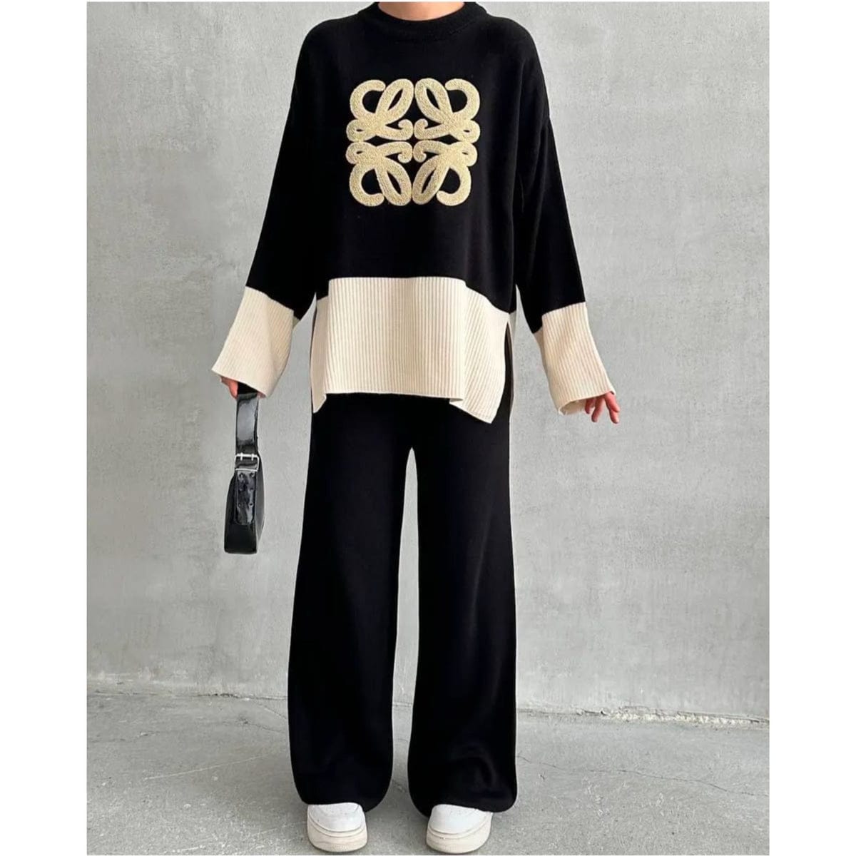 Embroidered Logo Woolen Coord Set FT476