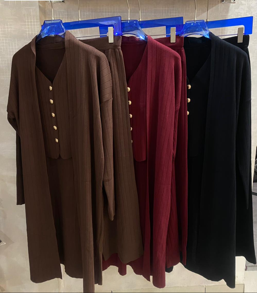 3 pcs Woolen Coord Set With Shrug FT478