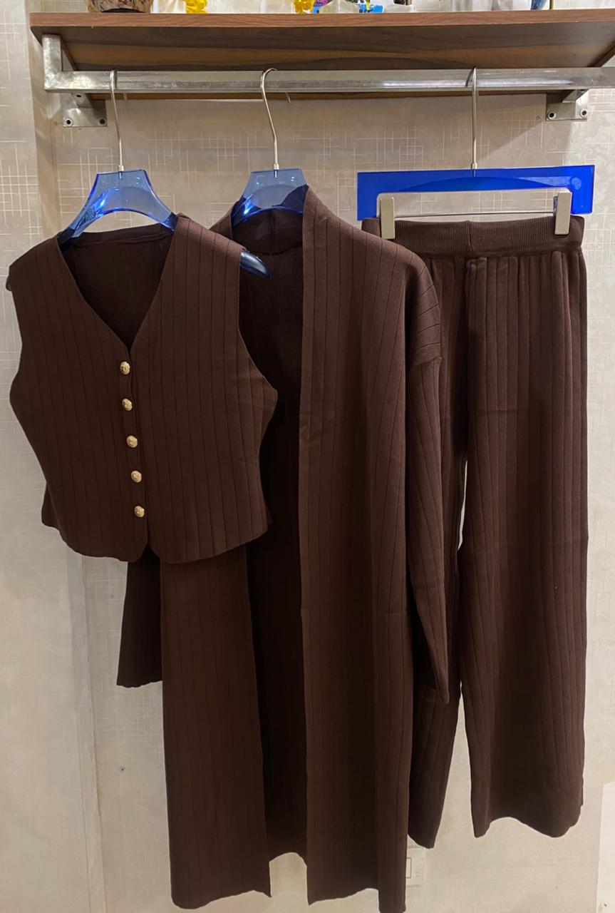 3 pcs Woolen Coord Set With Shrug FT478