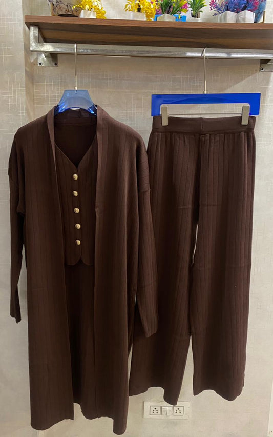 3 pcs Woolen Coord Set With Shrug FT478