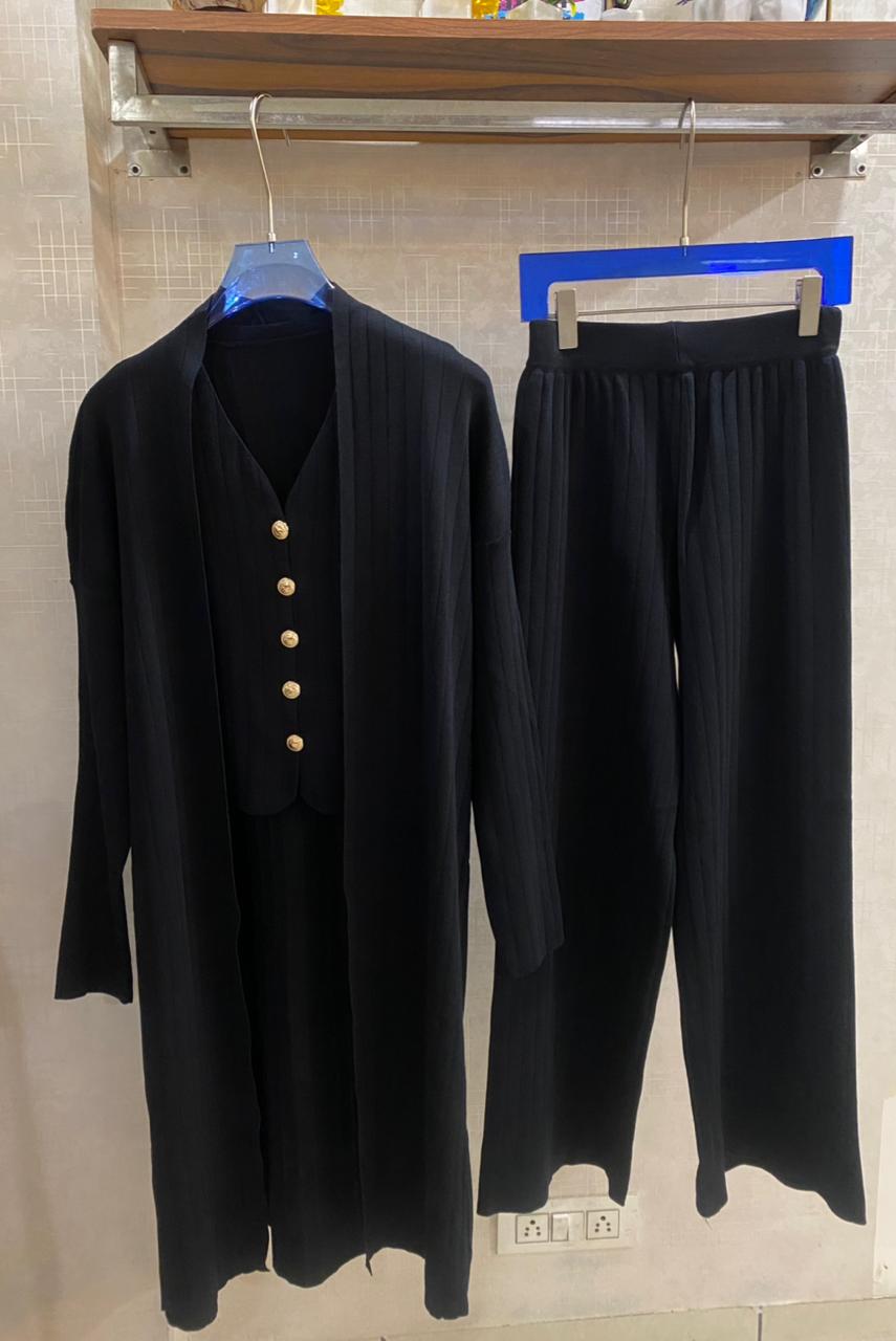 3 pcs Woolen Coord Set With Shrug FT478