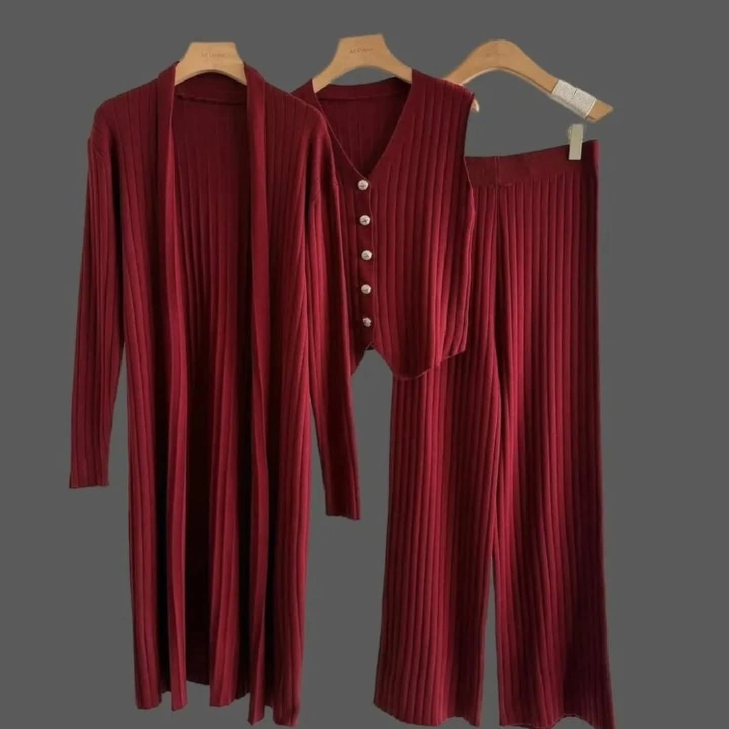 3 pcs Woolen Coord Set With Shrug FT478