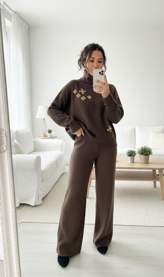 Jeweled Luxe Woolen Lounge Set FT479