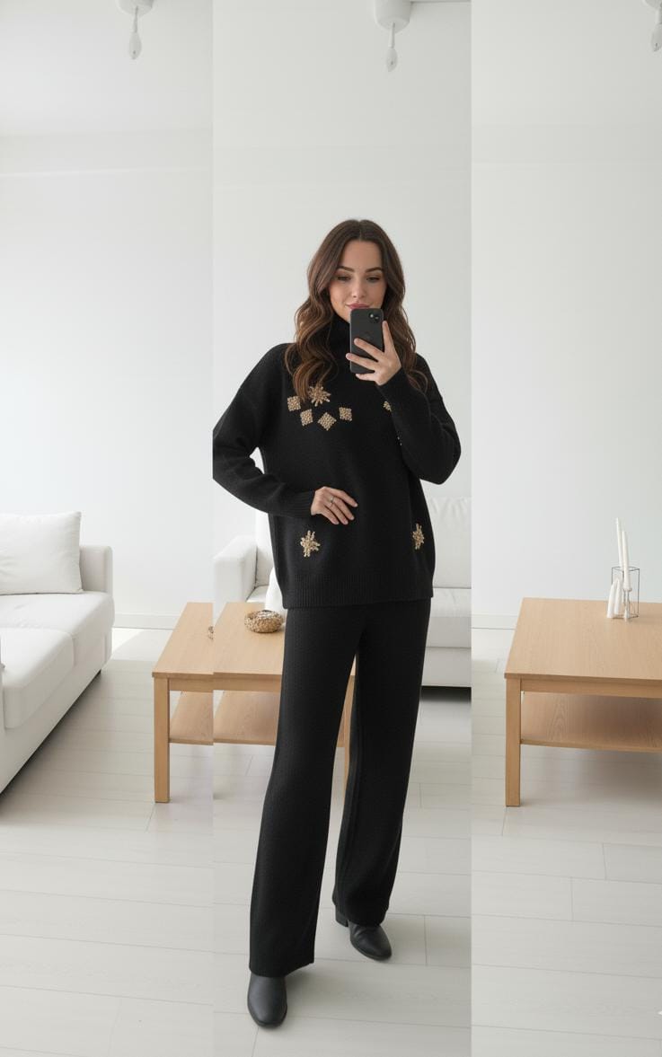 Jeweled Luxe Woolen Lounge Set FT479