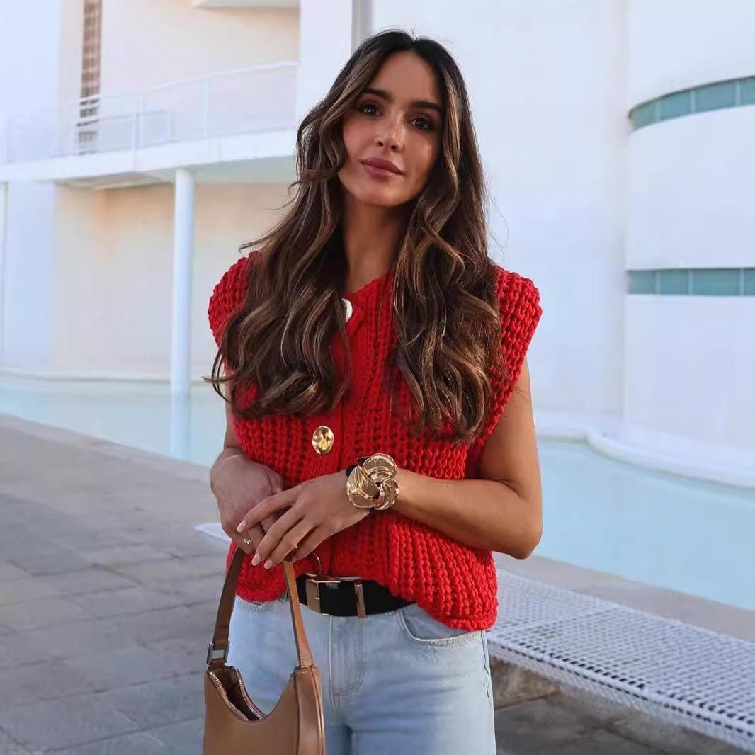 Sleeveless Cardigan Sweater Vest FT483