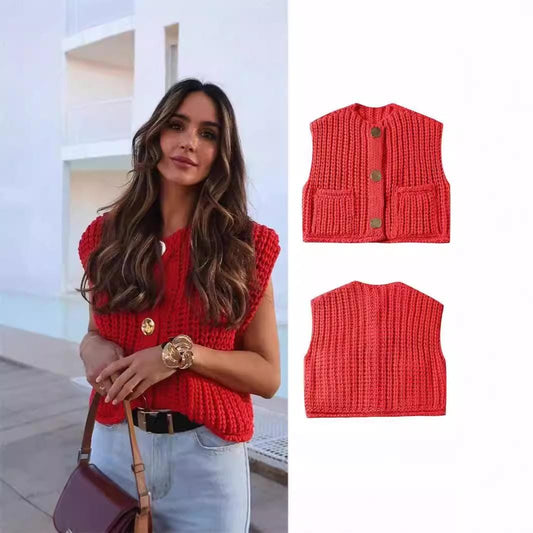 Sleeveless Cardigan Sweater Vest FT483