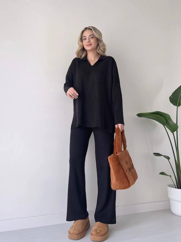 Basic Woolen Collar Coord Set FT484