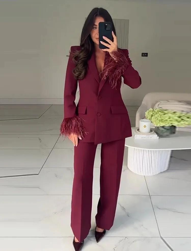 Burgundy Feather Blazer FT486