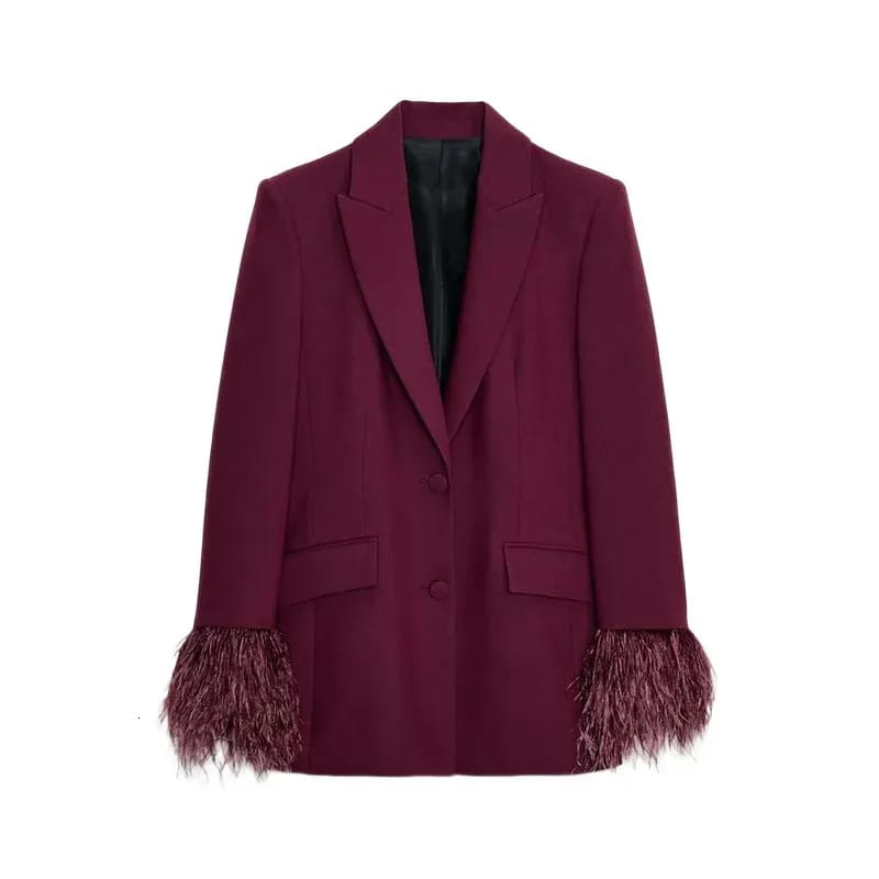 Burgundy Feather Blazer FT486