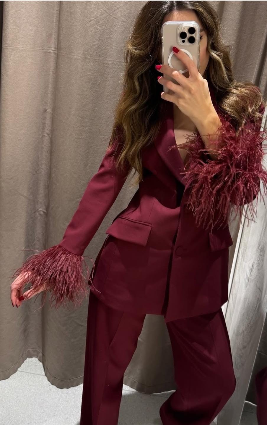 Burgundy Feather Blazer FT486