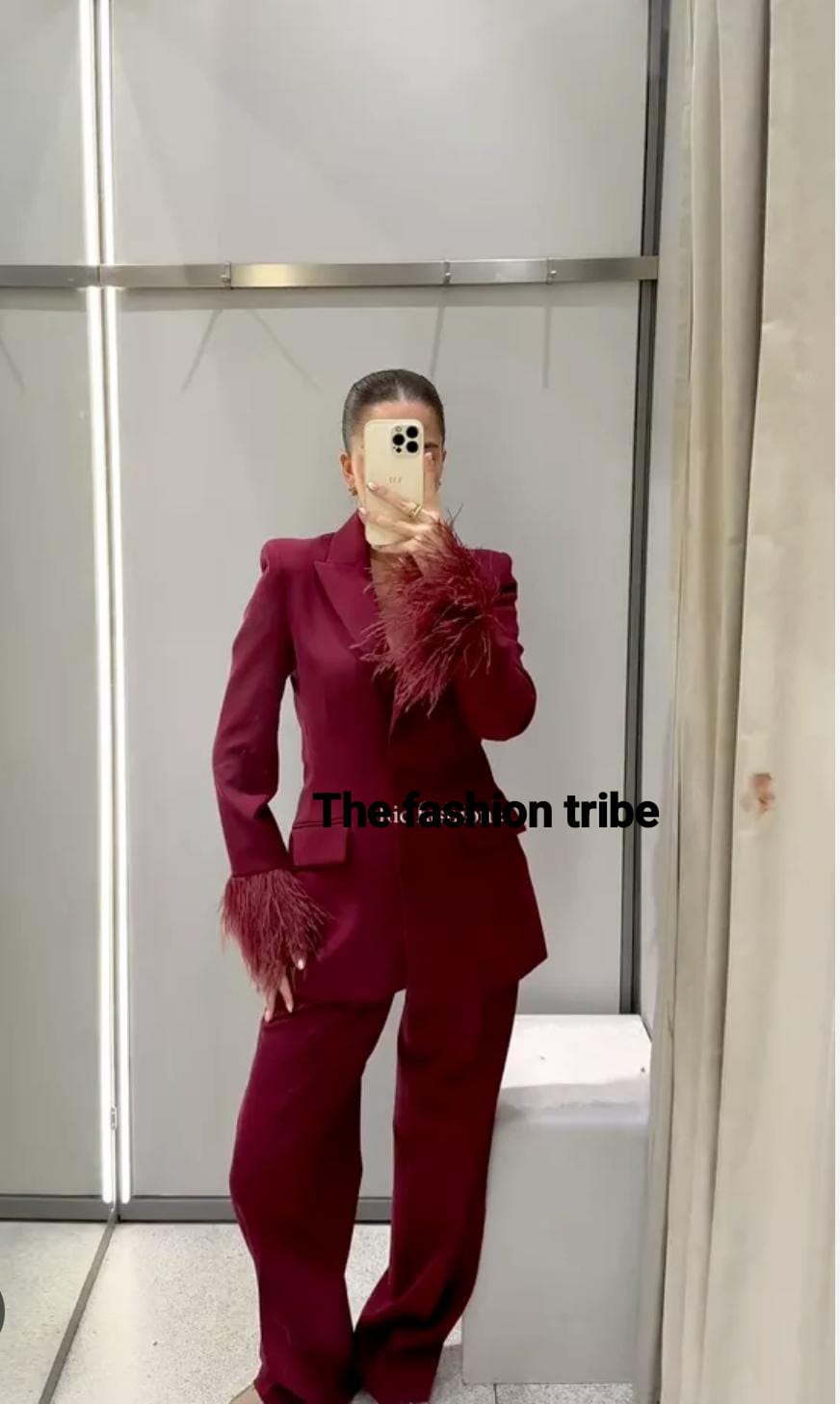 Burgundy Feather Blazer FT486