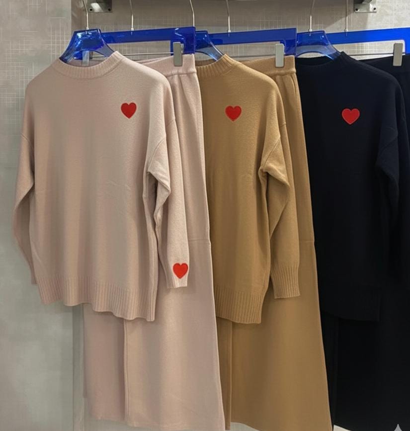 Heart Embroidered Woolen Coord Set FT488