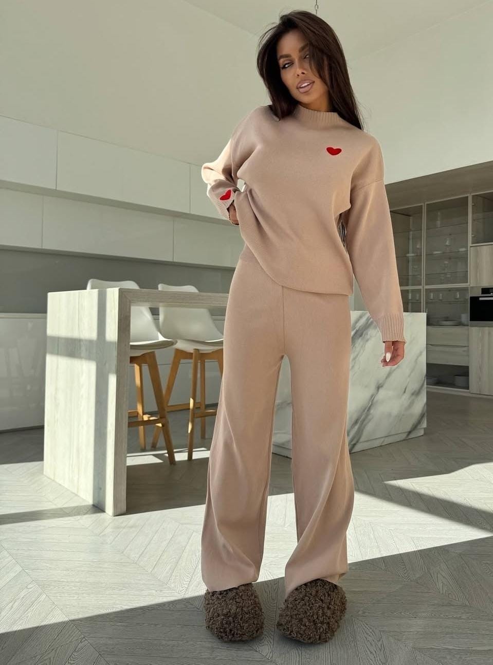 Heart Embroidered Woolen Coord Set FT488