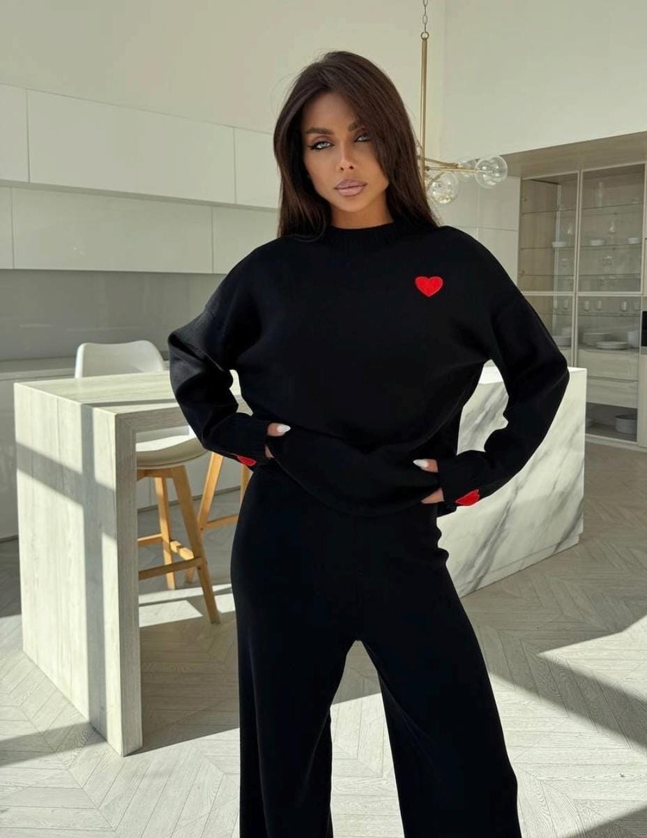 Heart Embroidered Woolen Coord Set FT488