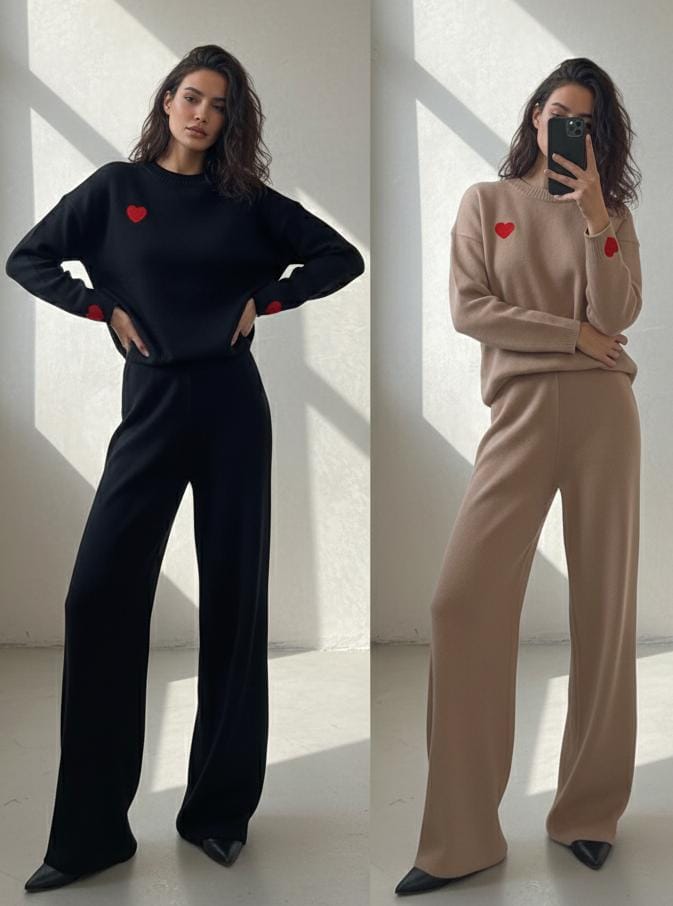 Heart Embroidered Woolen Coord Set FT488