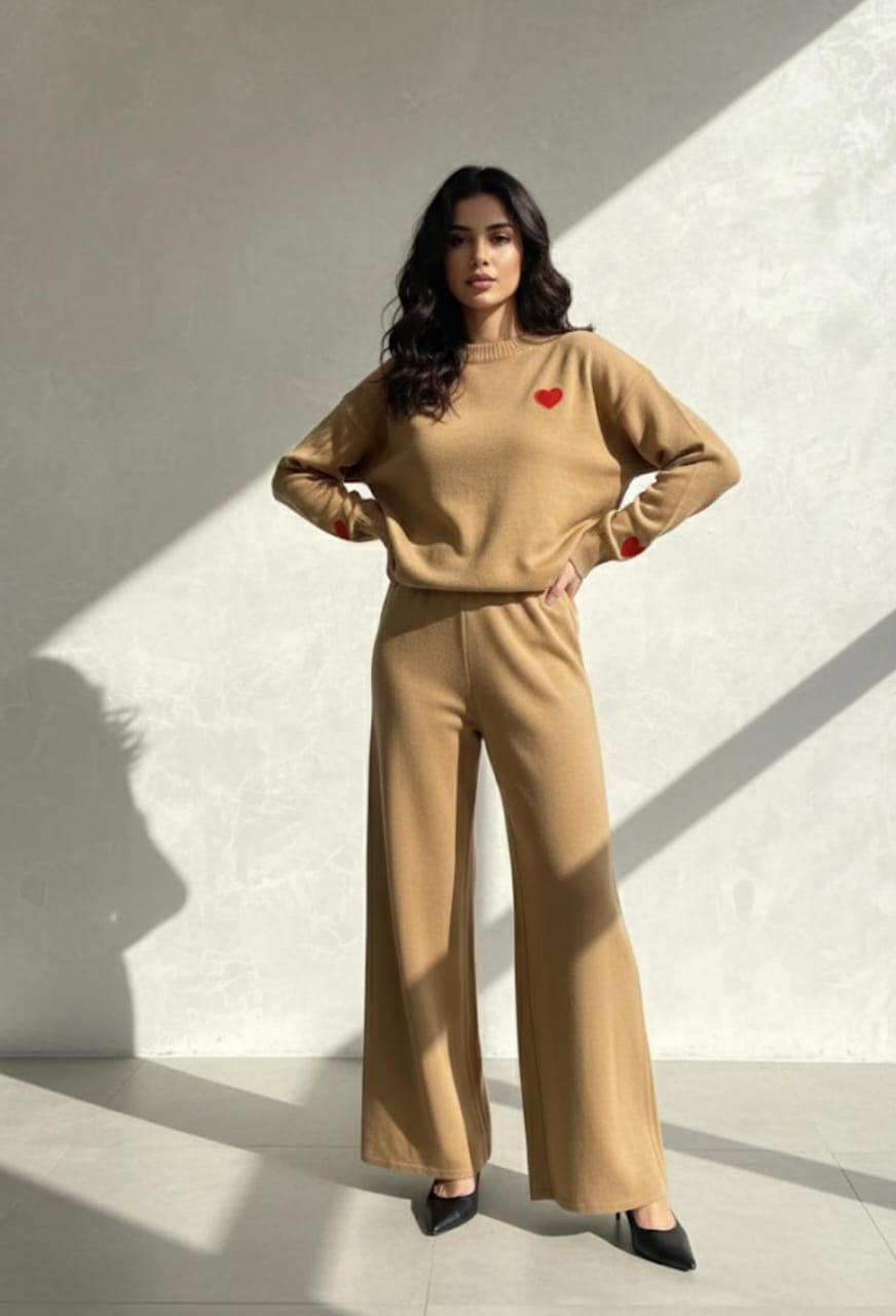 Heart Embroidered Woolen Coord Set FT488