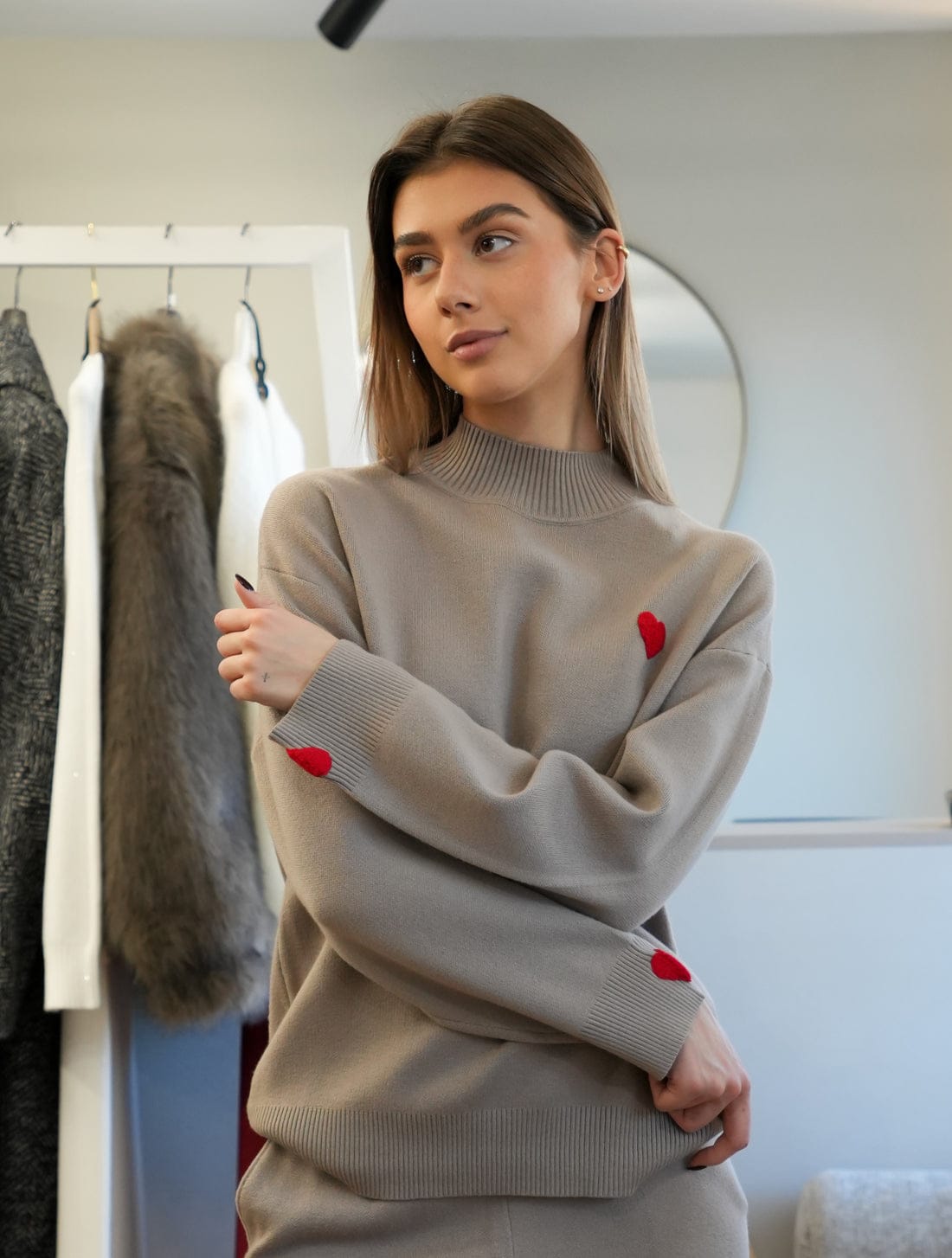 Heart Embroidered Woolen Coord Set FT488