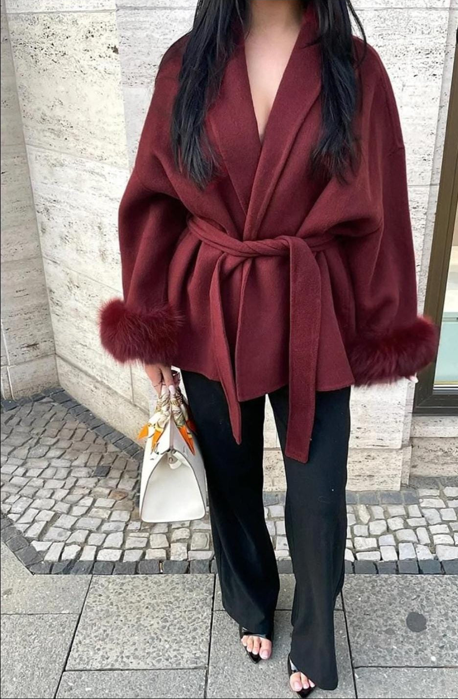 Warm Fur Coat with Belt FT495