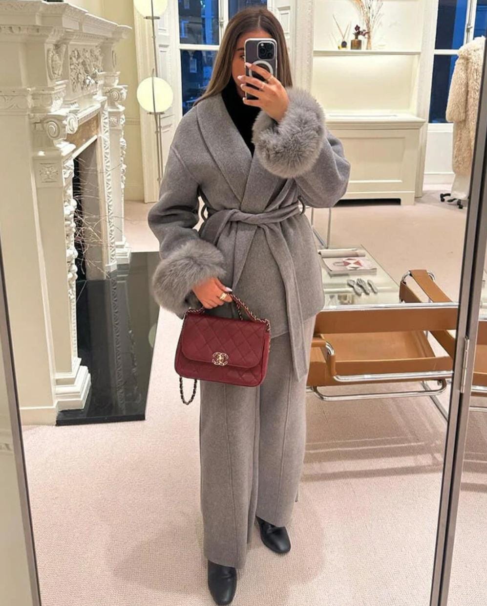 Warm Fur Coat with Belt FT495