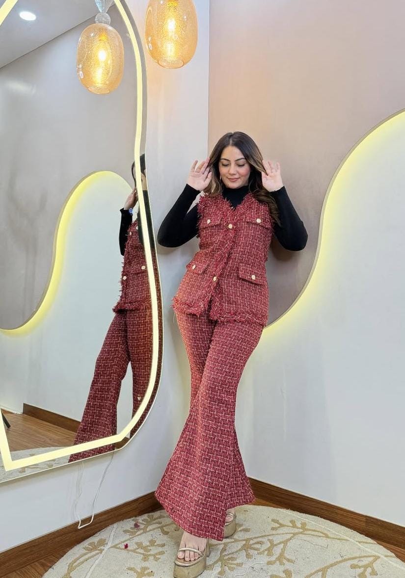 Versatile Tweed Vest and Pants Set with Inner FT499