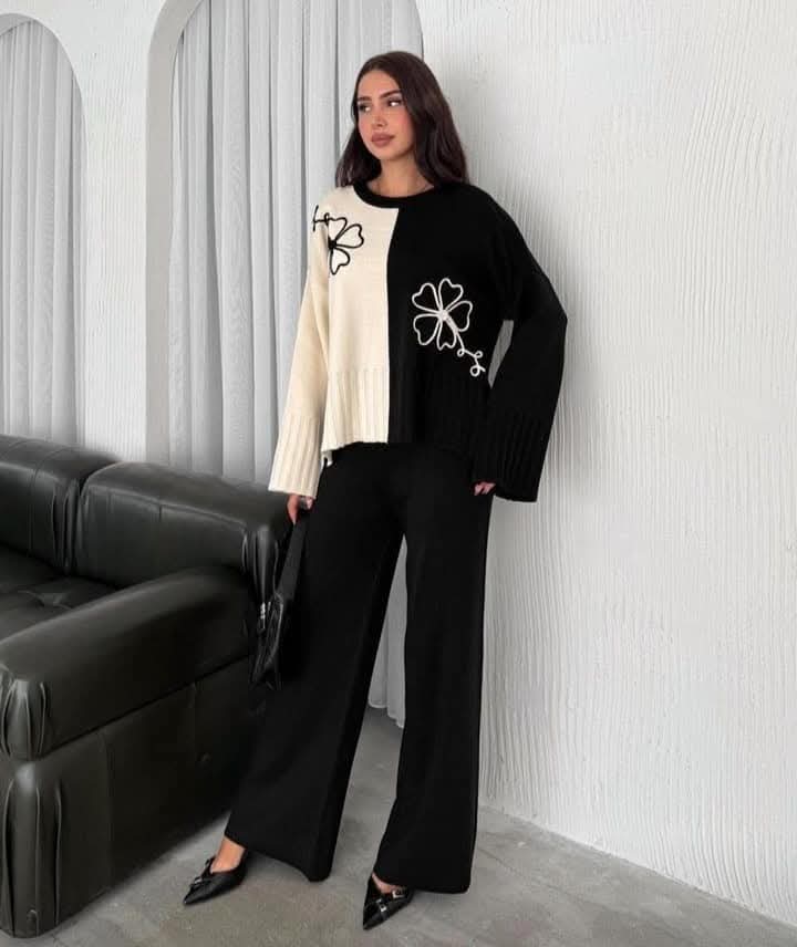 Flower Embroidered Two Tone Set FT500