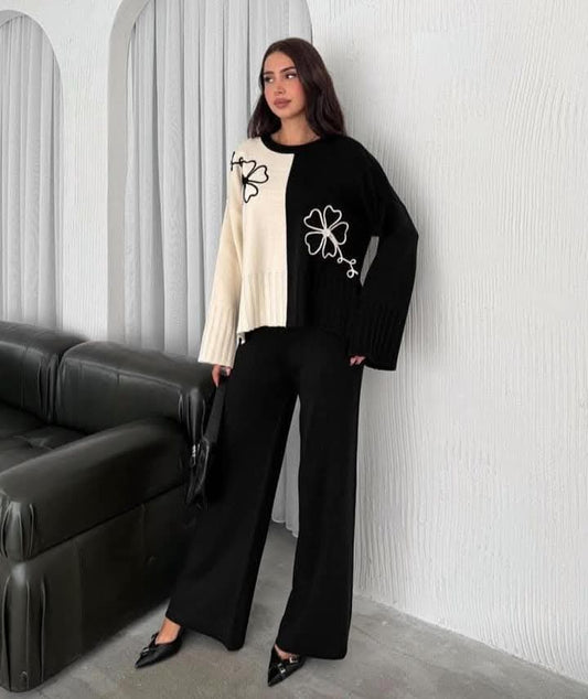 Flower Embroidered Two Tone Set FT500
