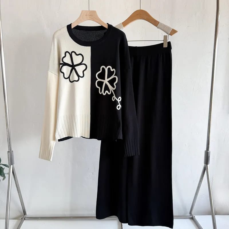 Flower Embroidered Two Tone Set FT500