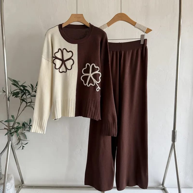 Flower Embroidered Two Tone Set FT500