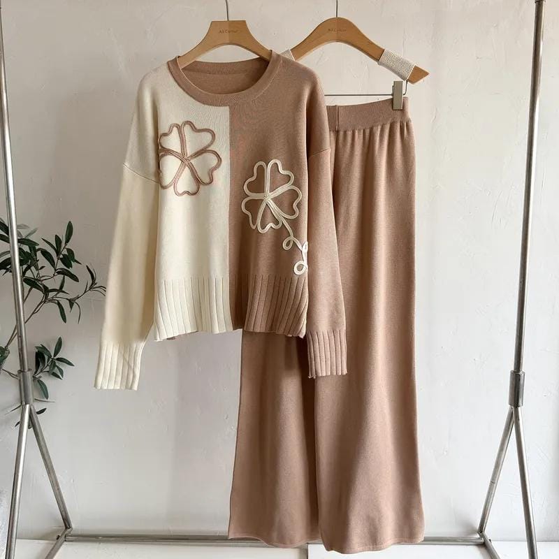 Flower Embroidered Two Tone Set FT500