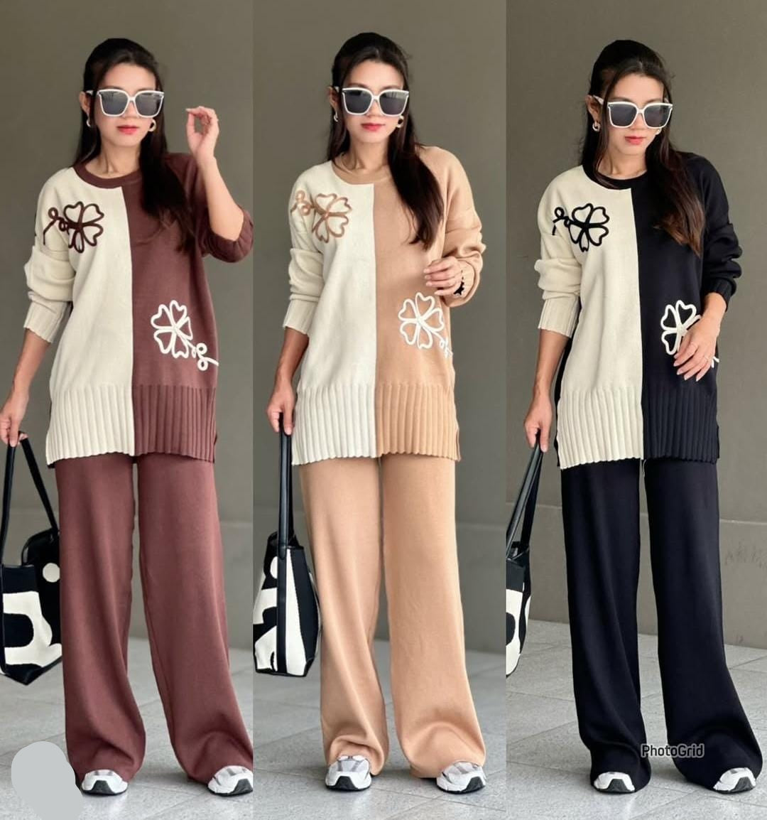 Flower Embroidered Two Tone Set FT500