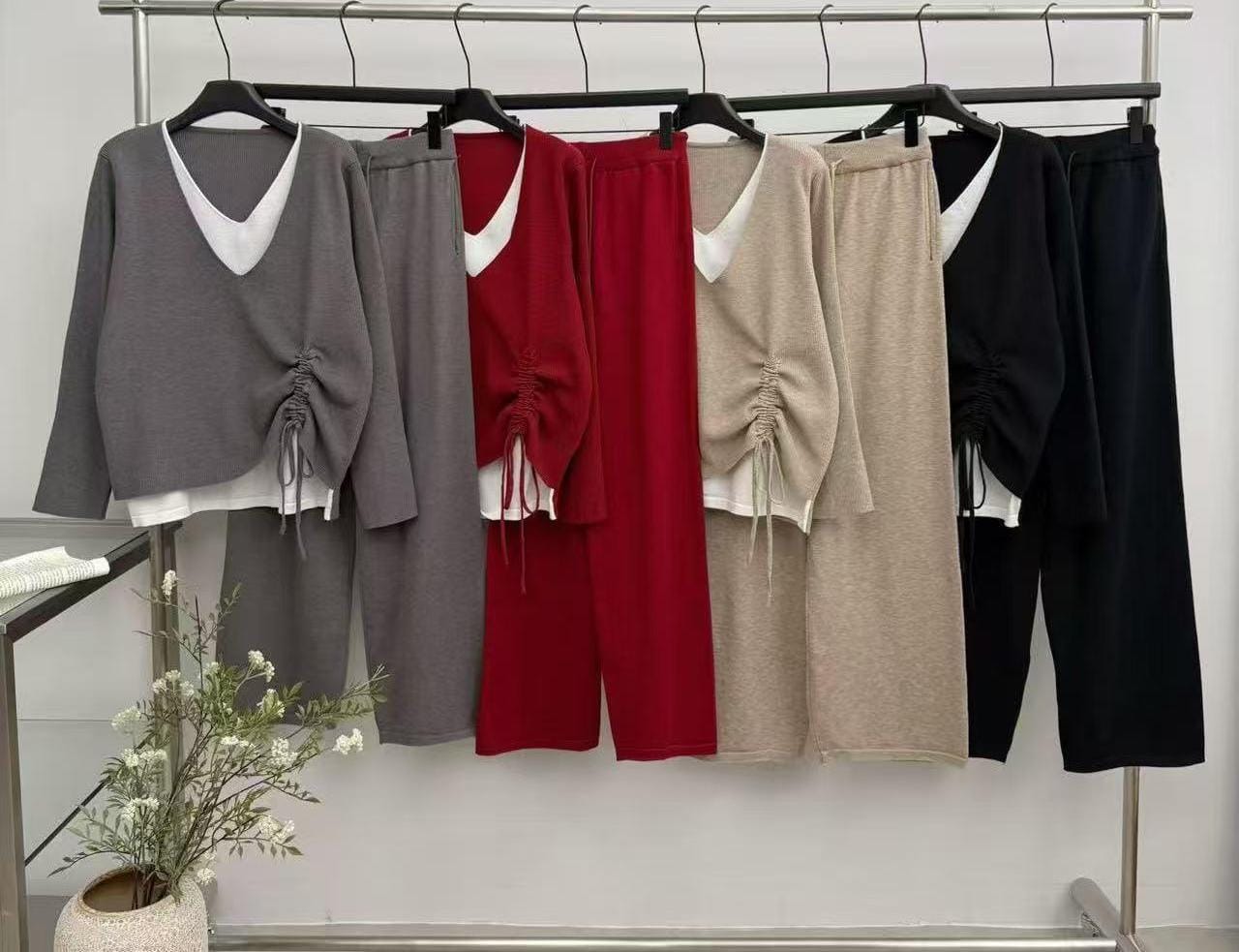 Ruched V-neck Layered Coord Set FT501